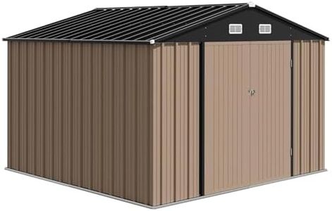 Garvee Brown Metal 10x8 FT Outdoor Storage Shed with Lockable Doors, Sloped Roof for Garden, Backyard, Patio, Corrosion Resistant, Easy Assembly