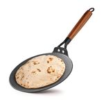 BERGNER Odin 22cm Cast Iron Roti Tawa with Wooden Coated Handle, Loha Roti Tawa, for Chapatis/Rotis/Parathas, Rust Proof and Lightweight Iron, Enamel Finish - Induction Bottom and Gas Stove Ready