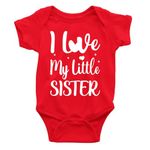 Printmate I Love My Little Sister Red Unisex Short Sleeve Cotton Romper For New Born Baby Boys And Girls -D286