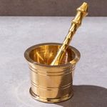 P-TAL Brass Mortar and Pestle Set 100% Pure Brass Okhli Imam Dasta for your Kitchen Spices Ptal Utensils