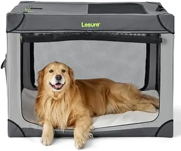 Lesure Soft Collapsible Dog Crate - 42 Inch Portable Travel Dog Crate for Extra Large Dogs Indoor & Outdoor, 4-Door Foldable Pet Kennel with Durable Mesh Windows (Grey)