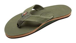 Rainbow Sandals Mens Luxury Leather - Single Layer Arch Support, Forest Green W/Fawn Midsole, 9.5-10.5