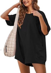 Yeokou Rompers for Women Casual Short Sleeve Oversized Athletic Workout Reversible Hot Shot Tee Romper Deep Pockets, Black, Small