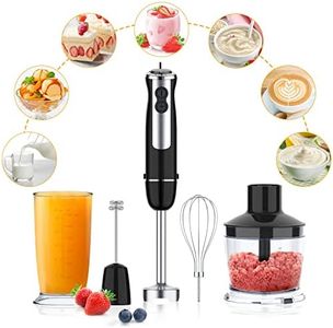 Immersion Blender 5 in 1 Hand Blender, 800W Hand Mixer Stick 12 Speed & Turbo Mode Hand Mixer with 600ml Mixing Beaker, 500ml Chopper, Milk Frother Attachments for Soup, Smoothies, Sauce, BPA Free