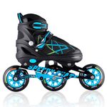 Konex 3 Wheel Inline Skates | Adjustable PU Wheel Roller Skating Shoes for Boys and Girls (Xtra Large, 39-42, Blue)