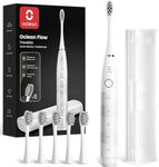 Oclean Sonic Electric Toothbrush TravelGo FlowSet, 180 Days Battery Life, 76000 VPM Motor, 5 Modes, Waterproof, USB C Rechargeable, 6 Replacement Heads & Travel Case, Eco-Friendly Packaging, White
