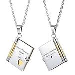 MeMeDIY Personalized Book Pendant Necklace Customized Engraving Name Date for Women Men Girl Boy Best Friend Heart Charm Stainless Steel Adjustable Chain Lover Anniversary Bridesmaid Gift(Gold Color)