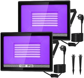 NATPOW Lumière Noire LED, Projecteur UV LED 100W 400-405nm Lampe UV Lumiere Noir IP66 Etanche Lumière Soiree Fête avec Prise pour Halloween Aquarium Bar Couleurs Néon Disco (2 paquets)