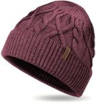 OUTDOOR SHAPING Merino Wool Beanie, Unisex Cable Knit Hat, Daily Rib Cuff Beanie, Warm Winter Cap, Burgundy, One size