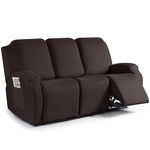 TAOCOCO Recliner Sofa Slipcover, 3 Pieces Polyester Fabric Stretch Sofa Covers for 3 Seat Reclining Couch, Soft Washable Furniture Protector with Pockets (3 Seat, Coffee)