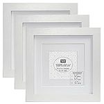 White 8 x 8''(20 x 20cm) Photo Frames With Double Mounts for 6×6" & 4x4 Set Of 3, Square 6 X 6'' Garllery Picture Frames 3Pk, 4 x 4'' frames For Wallmounted & DeskTop