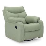 Interio Canape Fabric Upholstered 3R Rocker Revolving Reclining Recliner with Pillow Arms Light Green