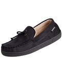 isotoner Men's Microsuede Moccasin Slipper with Cooling Memory Foam for Indoor/Outdoor Comfort, Black, 11-Numeric_12