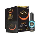 SKYN Large Condoms Pack of 100 & Aqua Feel Lube 80ml / Skynfeel Latex Free Condoms for Men, Extra Large Condoms, Water Based Lubricant Massage Gel