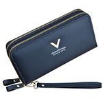 Ladies Purse Wallet with Double Zipper Coin Purse PU Leather Phone Wallet for Women Large Capacity Long Clutch Wallet with Multiple Card Slots Wristlet Wallet (Black2)