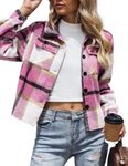 Zeagoo Cropped Jacket Womens Flannel Wool Blend Button Down Plaid Shirt Fashion Winter Shacket Coat Tops