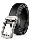 JASGOOD Men's Genuine Leather Ratchet Belt 33/35mm Wide Cowhide Belt with Open Buckle，Black M