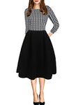 oxiuly Women's Classic Plaid Patchwork Vintage Dresses Elegant Work Casual Party Dress with Pockets OX165 (Gird-bk, M)