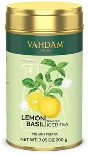 Lemon Basil Iced Tea Instant Premix (7oz) 80 Servings | Lightly Sweetened Iced Tea | Zesty Lemon & Fresh Basil | Best for Mocktails & Cocktails | Packed in Tin Caddy | VAHDAM