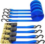 Ratchet Tie Down Straps 4 Pack, Ohuhu 4.6m 680kg Break Strength Tie Down Straps with S Hook, Ratchet Tie Down Lashing Straps, Ratchet Straps for Moving Appliances, Motorcycle, Blue