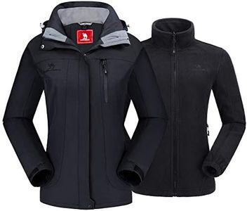 CAMEL CROWN Women's Ski Jacket Waterproof 3 in 1 Winter Jacket Windproof Warm Fleece Hooded Snowboard Mountain Snow Coat, Black, Medium