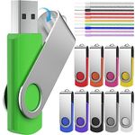 FEBNISCTE Flash Drive 64GB 10 Pack USB 2.0 Memory Sticks in Bulk Zip Drive,Thumb Drives 64 GB Multi-Color Portable Swivel Value Pen Drive, Multipack Jump Drive Data Storage Pendrive with Lanyard