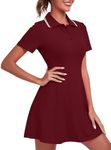 FKEEP Women's Golf Dress Tennis Dresses Workout Athletic Dress with Shorts/Short Sleeve/Pocket, 11 Wine Red, Small