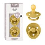 BIBS Colour Baby Pacifier 2-Pack | Made in Denmark | BPA Free Dummy Soother, Round Nipple. Natural Rubber Latex, Size 2 (6-18 Months), Mustard/Mustard