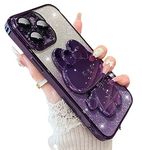 Aulzaju for iPhone 14 Pro Max Case Cute Rabbit Mirror Stand,14 Pro Max Phone Case Bling Glitter Soft Silicone Bumper,Sparkle Gradient Girly Cover for iPhone 14 Pro Max for Women Girls Purple