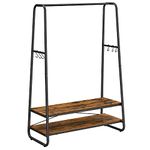 VASAGLE Clothes Rail Heavy Duty 2 Shelf Clothes Rack 6 S Hooks and Steel Frame for Bedroom Industrial Rustic Brown and Black RGR112B01