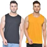 CHKOKKO Men Cotton Gym Tank Tops Sleeveless Sports Vest Combo Pack of 2 Black Mustard 4XL