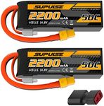 SUPULSE 4S Lipo Battery 14.8V 50C 2200mAh with XT60 Plug T Plug Soft Case Battery for RC Airplane Helicopter RC Boat RC Car Truck(2 Packs)