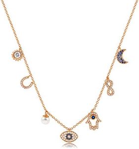 SLOONG Evil Eye Necklace Hamsa Hand Necklace 14K Gold Plated Dainty Necklace White Blue Cz Pendant Necklace for Women Adult, Copper, Cubic Zirconia