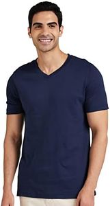 Amazon Brand - Symbol Men's Cotton Solid V-Neck Regular Fit T-Shirt (Available in Plus Size) Iris Navy XL