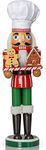 Ornativity Christmas Chef Nutcracker Figure – Wooden Chef Hat Nutcracker with Gingerbread Man Cookie Baker and House Xmas Holiday Decoration 15"