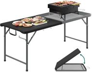 YITAHOME 6Ft Metal Folding Table for Grill Portable 2-in-1 Design Folding Grill Table with Mesh Desktop for Camping Cooking BBQ Picnic, Black