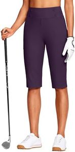 ISEEGZ 15" Capri Pants for Women High Waist Stretch Women's Golf Capris for Summer with Pockets Work Casual Dark Purple