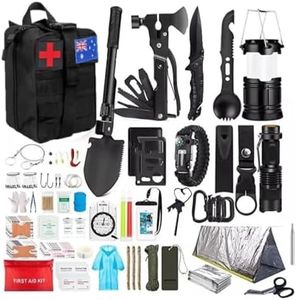 PISAU Survival Kits, 250 Pcs Emergency First Aid Kit Supplies for Vehicles Travel car Camping Hiking Disaster Preparedness (Black)