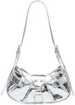 Verdusa Women's Hobo Shoulder Bag PU Leather Clutch Handbag Metallic Silver one-size