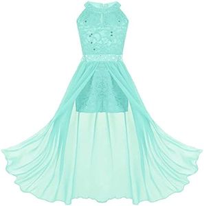 TiaoBug Girls Formal Floral Lace Rhinestone Maxi Romper Dress Bridesmaid Wedding Party Dance Wear Ball Gown Mint Green 12