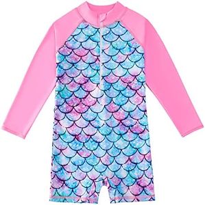 Sinoeem Girls Swimming Costume Mermaid One Piece Swimsuit Rashguard Swimwear Bathing Suits with UPF 50+ Sun Protection for Kids Ages 5-12, Pink, 7-8 Years