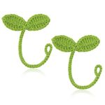 2pcs Knitted Crochet Leaf Sprout, Handmade Crochet Plant Bookmark Green Sprout Crochet Ornament Knitted Bookmark Decorative Leaf Embellishment for Cable Tie, Headphone Accessory