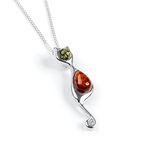 HENRYKA 925 Sterling Silver Cat Necklace - 18'' Chain | Baltic Amber Cat Silhouette & Curly Tail Necklace | Boho Style Colourful 3D Pendant Jewellery Gift for Girls & Women