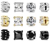 JeryWe 6 Pairs Stainless Steel Magnetic Stud Earring for Men Women CZ Magnet Non Pierced Clip On Earrings Set (3color-6mm)