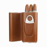 Cgaplus 3-Finger Leather Cigar Case with Cutter Cedar Wood Lined Cigar Humidor Portable Travel Cigar Case