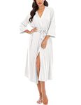 Women Kimono Robes Lightweight Long Robe Knit Bathrobe Soft Sleepwear V-Neck Loungewear for Women (XXL, C-White)