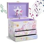 Jewelkeeper- Musical Jewelry Box with 2 Pullout Drawers, Glitter Rainbow and Stars Unicorn Design, The Unicorn Tune