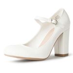 Mary Jane High Heel, White PU, 8 B(M) US