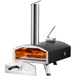 VEVOR Portable Outdoor Oven, 12-inch Pizza Oven, Pellet & Chips & Charcoal Tri-Fuel, Iron Spray Pizza Grill, Includes Pizza Stone, Waterproof Cover, Shovel, Ideal for Camping & Backyard, Black