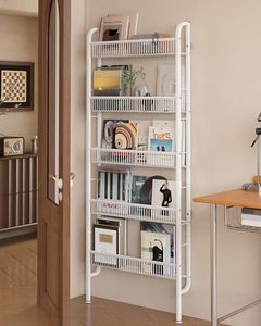 UMDONX Behind The Door Bathroom Shelf Narrow 5-Tier, Space-Saving Slim Storage Shelf Narrow Shelving Unit for Bathroom and Kitchen White